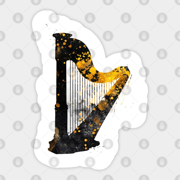 Harp music art gold and black #harp #music Sticker by JBJart